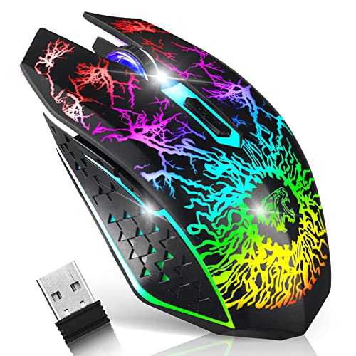 VEGCOO Gaming Maus Kabellose Mouse Gaming Silent Optical Sensor mit 1600/1200/800 DPI PC Maus Gaming mit 7 Lichtmodellen (schwarz) Bild 1