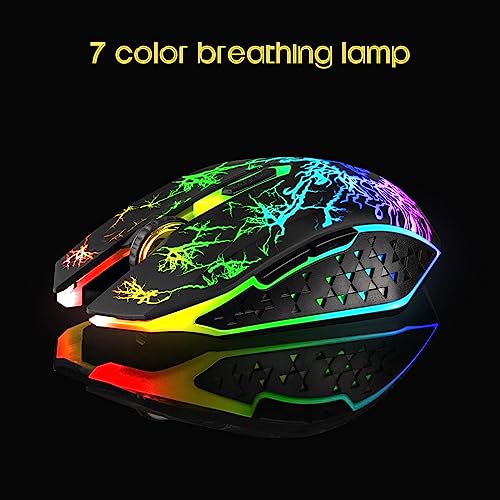 VEGCOO Gaming Maus Kabellose Mouse Gaming Silent Optical Sensor mit 1600/1200/800 DPI PC Maus Gaming mit 7 Lichtmodellen (schwarz) Bild 2