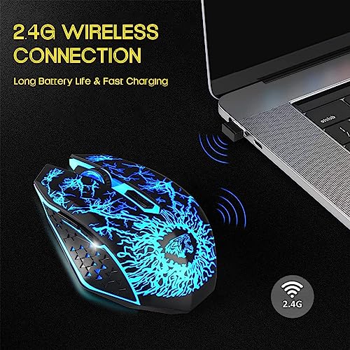 VEGCOO Gaming Maus Kabellose Mouse Gaming Silent Optical Sensor mit 1600/1200/800 DPI PC Maus Gaming mit 7 Lichtmodellen (schwarz) Bild 4