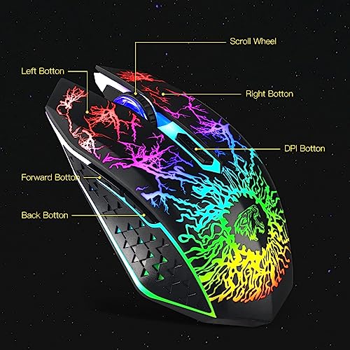 VEGCOO Gaming Maus Kabellose Mouse Gaming Silent Optical Sensor mit 1600/1200/800 DPI PC Maus Gaming mit 7 Lichtmodellen (schwarz) Bild 5