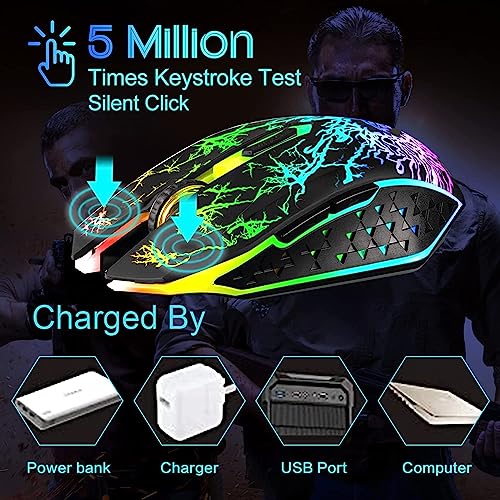 VEGCOO Gaming Maus Kabellose Mouse Gaming Silent Optical Sensor mit 1600/1200/800 DPI PC Maus Gaming mit 7 Lichtmodellen (schwarz) Bild 6