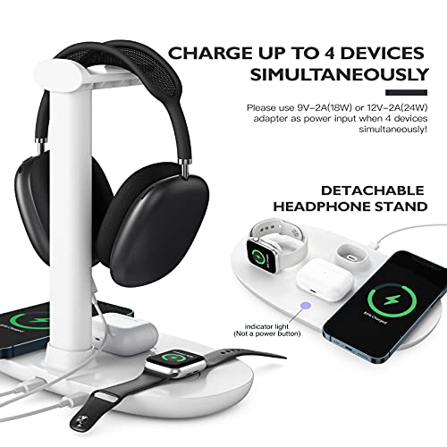 Kopfhörerständer mit kabellosem 15-W-Ladegerät, 4-in-1-Ladestation, Headset-Halter für AirPods Max/Pro/2/3, iWatch 8/7/6/5/4/3/2/1/SE, iPhone 14/13/12/11/XS/XR/X-Serie für Desktop-Tischspiel Bild 3