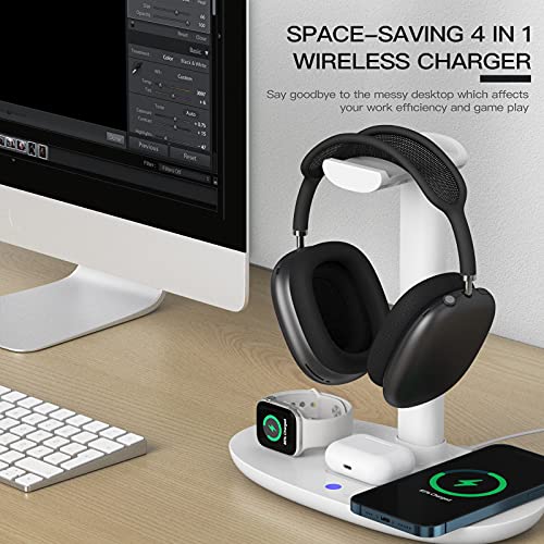 Kopfhörerständer mit kabellosem 15-W-Ladegerät, 4-in-1-Ladestation, Headset-Halter für AirPods Max/Pro/2/3, iWatch 8/7/6/5/4/3/2/1/SE, iPhone 14/13/12/11/XS/XR/X-Serie für Desktop-Tischspiel Bild 4