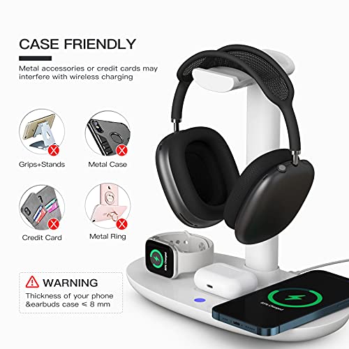 Kopfhörerständer mit kabellosem 15-W-Ladegerät, 4-in-1-Ladestation, Headset-Halter für AirPods Max/Pro/2/3, iWatch 8/7/6/5/4/3/2/1/SE, iPhone 14/13/12/11/XS/XR/X-Serie für Desktop-Tischspiel Bild 5
