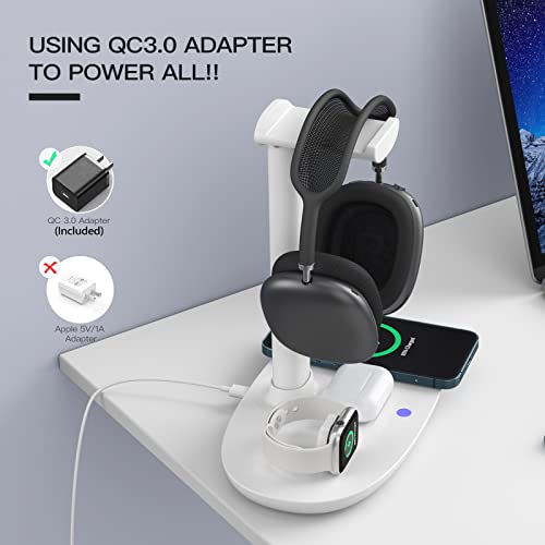 Kopfhörerständer mit kabellosem 15-W-Ladegerät, 4-in-1-Ladestation, Headset-Halter für AirPods Max/Pro/2/3, iWatch 8/7/6/5/4/3/2/1/SE, iPhone 14/13/12/11/XS/XR/X-Serie für Desktop-Tischspiel Bild 6