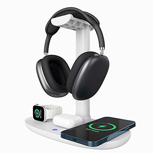 Kopfhörerständer mit kabellosem 15-W-Ladegerät, 4-in-1-Ladestation, Headset-Halter für AirPods Max/Pro/2/3, iWatch 8/7/6/5/4/3/2/1/SE, iPhone 14/13/12/11/XS/XR/X-Serie für Desktop-Tischspiel Bild 7
