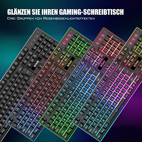 RedThunder K10 Kabelloses Gaming Tastatur und Maus Set, QWERTZ DE Layout, 3000mA Batteriekapazität und 3200 DPI für Gamer (Schwarz) Bild 4