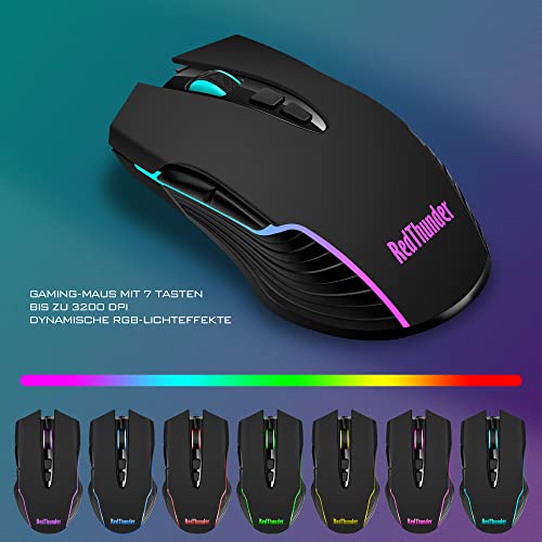 RedThunder K10 Kabelloses Gaming Tastatur und Maus Set, QWERTZ DE Layout, 3000mA Batteriekapazität und 3200 DPI für Gamer (Schwarz) Bild 6