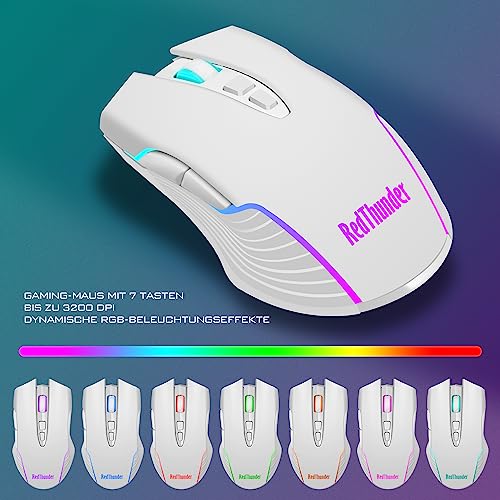 RedThunder K10 Kabelloses Gaming Tastatur und Maus Set, QWERTZ DE-Layout LED Hintergrundbeleuchtung, 3000mA Batteriekapazität und 3200 DPI für Gamer(Weiß) Bild 6