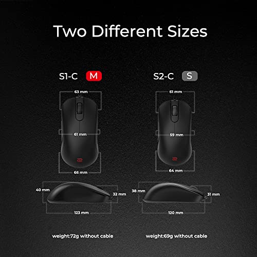 BenQ ZOWIE S1-C Symmetrische Gaming-Maus für Esports | Gewichtsreduziert | Paracord-Kabel & 24-stufiges Scrollrad für mehr persönliche Vorlieben | Treiberlos | Mattschwarze Beschichtung | Mittelgroß Bild 3