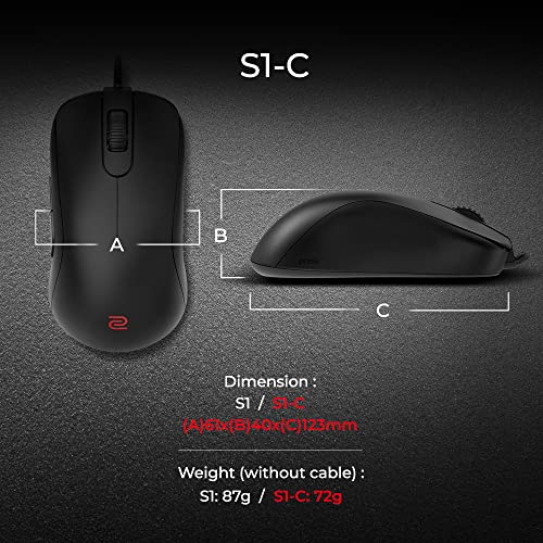 BenQ ZOWIE S1-C Symmetrische Gaming-Maus für Esports | Gewichtsreduziert | Paracord-Kabel & 24-stufiges Scrollrad für mehr persönliche Vorlieben | Treiberlos | Mattschwarze Beschichtung | Mittelgroß Bild 5