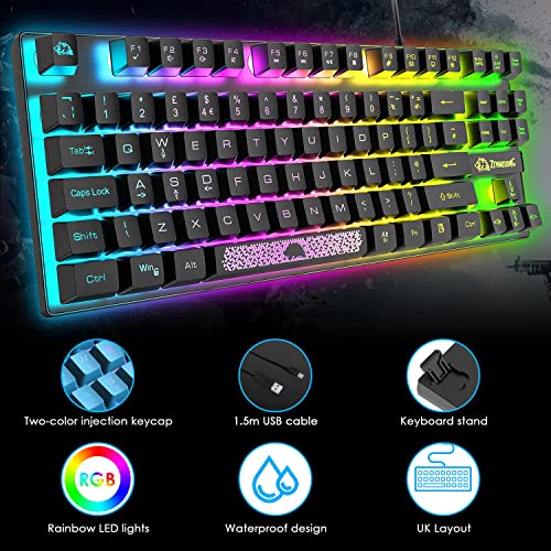 UK-Layout 80% Gaming-Tastatur und -Maus, kabelgebundene RGB-Tastatur mit mechanischem Gefühl + 6400 einstellbare DPI-Gaming-Maus, beleuchtete Tastenkappe, für PS4, PS5, Xbox, PC, Laptop, MAC (Blau) Bild 2