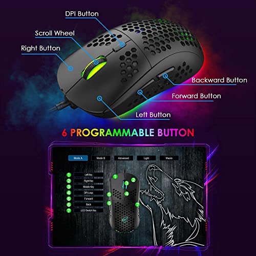 UK-Layout 80% Gaming-Tastatur und -Maus, kabelgebundene RGB-Tastatur mit mechanischem Gefühl + 6400 einstellbare DPI-Gaming-Maus, beleuchtete Tastenkappe, für PS4, PS5, Xbox, PC, Laptop, MAC (Blau) Bild 5
