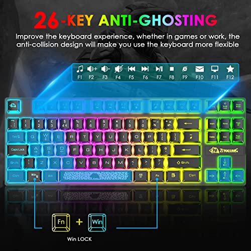 UK-Layout 80% Gaming-Tastatur und -Maus, kabelgebundene RGB-Tastatur mit mechanischem Gefühl + 6400 einstellbare DPI-Gaming-Maus, beleuchtete Tastenkappe, für PS4, PS5, Xbox, PC, Laptop, MAC (Blau) Bild 6