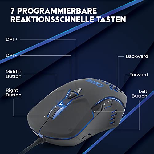 [Amazon Exclusive] DR1TECH Guardian Gaming Maus Mit Kabel - 7 Tasten Für Bis Zu 3200 DPI - Leichtes Und Strapazierfähiges Design - Ergonomische Gaming Maus Für PC/PS4/XBOX Bild 2
