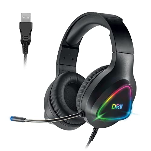 DR1TECH GrayEagle Professional Gaming LED RGB Kopfhörer Für PC Mit USB Kabel Und Mikrofon - 7.1 Surround Sound NEW GEN - 50mm Over Ear Kopfhörer Treiber (FULL IMMERSION) [Amazon Exclusive] Bild 1