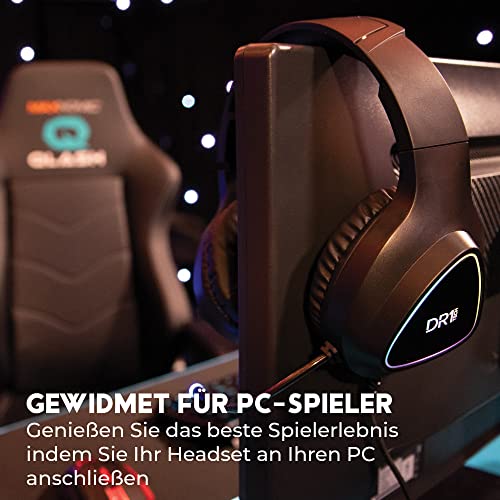 DR1TECH GrayEagle Professional Gaming LED RGB Kopfhörer Für PC Mit USB Kabel Und Mikrofon - 7.1 Surround Sound NEW GEN - 50mm Over Ear Kopfhörer Treiber (FULL IMMERSION) [Amazon Exclusive] Bild 4
