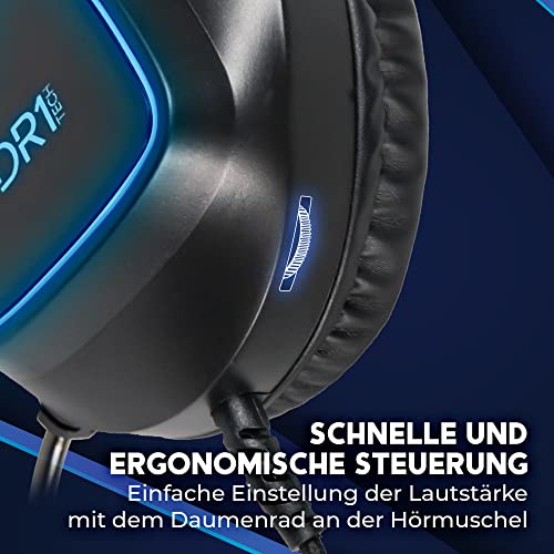 DR1TECH GrayEagle Professional Gaming LED RGB Kopfhörer Für PC Mit USB Kabel Und Mikrofon - 7.1 Surround Sound NEW GEN - 50mm Over Ear Kopfhörer Treiber (FULL IMMERSION) [Amazon Exclusive] Bild 5