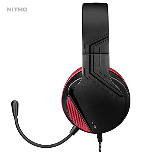 NITHO Janus Gaming Headset – Over-Ear Kopfhörer mit 40-mm-Treiber, Bügelmikrofon, 3.5-mm-Audio – für PC, PS4, PS5, Xbox One/Series X|S, Mobile, Tablet – Rot Bild 2