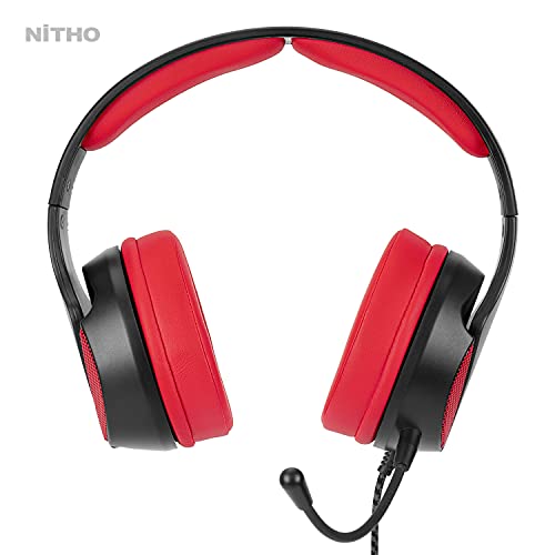 NITHO Janus Gaming Headset – Over-Ear Kopfhörer mit 40-mm-Treiber, Bügelmikrofon, 3.5-mm-Audio – für PC, PS4, PS5, Xbox One/Series X|S, Mobile, Tablet – Rot Bild 3
