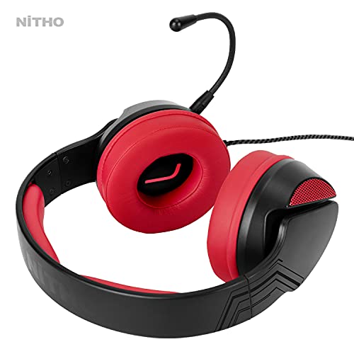 NITHO Janus Gaming Headset – Over-Ear Kopfhörer mit 40-mm-Treiber, Bügelmikrofon, 3.5-mm-Audio – für PC, PS4, PS5, Xbox One/Series X|S, Mobile, Tablet – Rot Bild 4