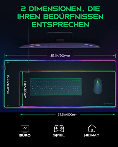 Black Shark Gaming Mauspad XXL 900x400 mm - 11 Beleuchtungs-Modi Led - Mikrofaser Oberfläche Schreibtischunterlage - Rutschfester Gummiunterseite Mousepad - Deko Mouse Pad Manta P7 Bild 3