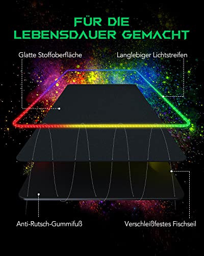 Black Shark Gaming Mauspad XXL 900x400 mm - 11 Beleuchtungs-Modi Led - Mikrofaser Oberfläche Schreibtischunterlage - Rutschfester Gummiunterseite Mousepad - Deko Mouse Pad Manta P7 Bild 4