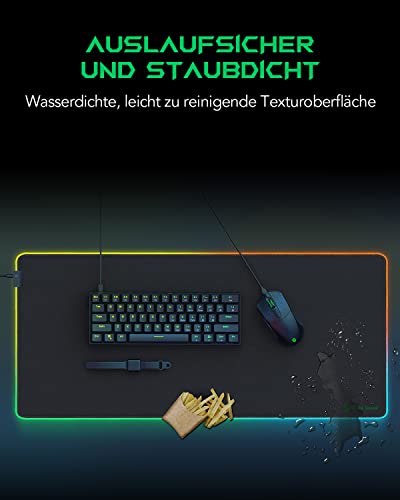 Black Shark Gaming Mauspad XXL 900x400 mm - 11 Beleuchtungs-Modi Led - Mikrofaser Oberfläche Schreibtischunterlage - Rutschfester Gummiunterseite Mousepad - Deko Mouse Pad Manta P7 Bild 6