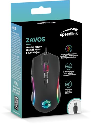 SPEEDLINK ZAVOS Gamer Mouse – RGB Gaming Maus kabelgebunden, DPI-Schalter bis 8000dpi, programmierbar, gummierte Oberfläche, mit Kabel ummantelt, 5 Tasten, schwarz Bild 5
