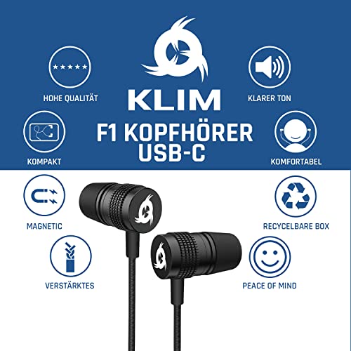 KLIM F1 USB C Kopfhörer Mit Mikrofon - Exzellente Audioqualität, Langlebig, Kabelgebunden, Memory-Schaumstoff-Ohrstöpsel - NEU 2022 Bild 4