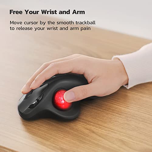 Nulea M501 Kabellose Trackball Maus, Wiederaufladbare Ergonomische Maus, Präzises und Reibungsloses Tracking, 3-Geräte-Verbindung (Bluetooth oder 2,4G USB-Empfänger), Kompatibel für Mac, Windows. Bild 2
