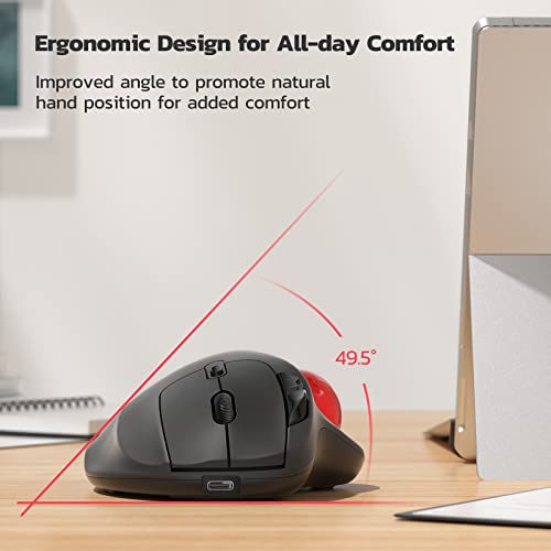 Nulea M501 Kabellose Trackball Maus, Wiederaufladbare Ergonomische Maus, Präzises und Reibungsloses Tracking, 3-Geräte-Verbindung (Bluetooth oder 2,4G USB-Empfänger), Kompatibel für Mac, Windows. Bild 3
