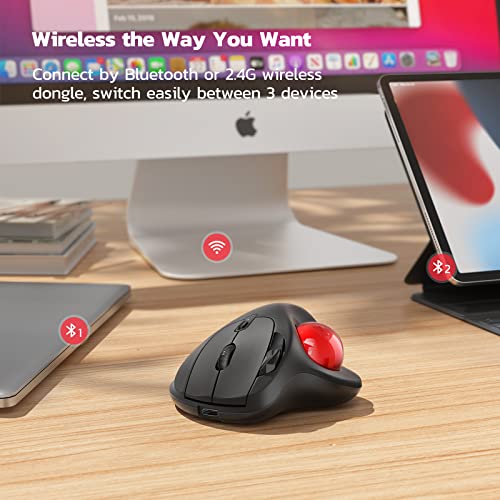 Nulea M501 Kabellose Trackball Maus, Wiederaufladbare Ergonomische Maus, Präzises und Reibungsloses Tracking, 3-Geräte-Verbindung (Bluetooth oder 2,4G USB-Empfänger), Kompatibel für Mac, Windows. Bild 4