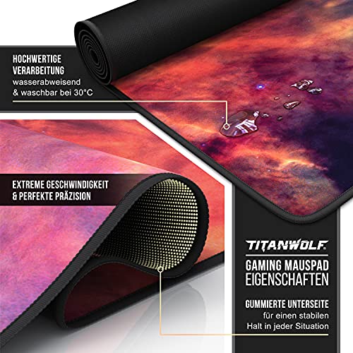 TITANWOLF - XXL Mauspad Gaming 900x400 mm - XXL Mousepad groß - Tischunterlage Large Size - verbessert Präzision und Geschwindigkeit - auch für Roccat Razer Logitech Maus und Tastatur - Lagoon Nebula Bild 3