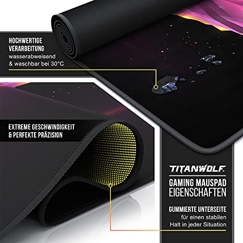 TITANWOLF - XXL Mauspad Gaming 900x400 mm - XXL Mousepad groß - Tischunterlage Large Size - verbessert Präzision und Geschwindigkeit - auch für Roccat Razer Logitech Maus und Tastatur - Retro Space Bild 3
