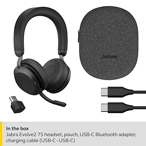 Jabra Evolve2 75 Wireless PC Headset mit 8-Mikrofon-Technologie - Dual-Foam-Stereo-Kopfhörer mit moderner aktiver Geräuschunterdrückung, USB-C Bluetooth-Adapter und MS Teams-Kompatibilität - Schwarz Bild 5
