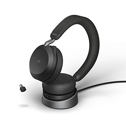 Jabra Evolve2 75 Wireless PC Headset mit Ladedock, 8-Mikro-Technologie - Dual-Foam-Stereo-Kopfhörer mit moderner aktiver Geräuschunterdrückung, USB-C Bluetooth-Adapter und MS-Kompatibilität - Schwarz Bild 1