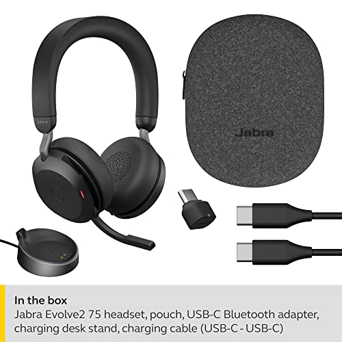 Jabra Evolve2 75 Wireless PC Headset mit Ladedock, 8-Mikro-Technologie - Dual-Foam-Stereo-Kopfhörer mit moderner aktiver Geräuschunterdrückung, USB-C Bluetooth-Adapter und MS-Kompatibilität - Schwarz Bild 4