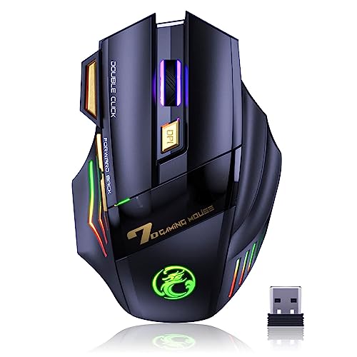 VEGCOO C8 Wireless Gaming Maus, wiederaufladbare Silent Click Gaming Maus mit 2.4G USB-Empfänger, 3 einstellbare DPI, 7 empfindliche Tasten Ergonomische RGB-Maus für Laptop PC Mac Bild 1