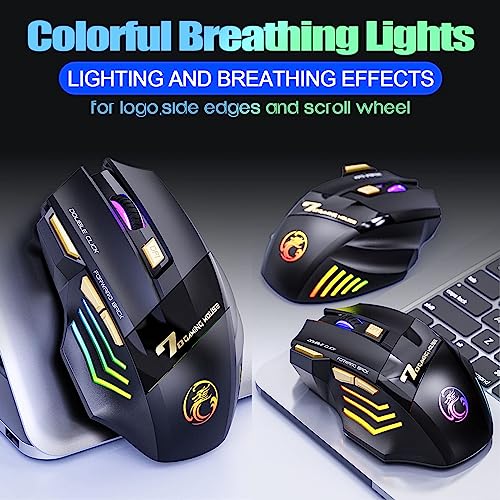 VEGCOO C8 Wireless Gaming Maus, wiederaufladbare Silent Click Gaming Maus mit 2.4G USB-Empfänger, 3 einstellbare DPI, 7 empfindliche Tasten Ergonomische RGB-Maus für Laptop PC Mac Bild 3