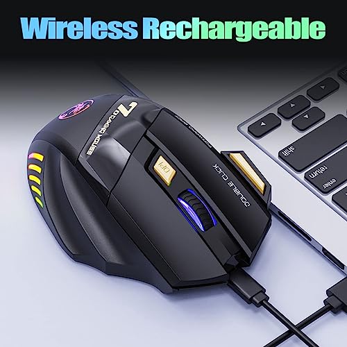 VEGCOO C8 Wireless Gaming Maus, wiederaufladbare Silent Click Gaming Maus mit 2.4G USB-Empfänger, 3 einstellbare DPI, 7 empfindliche Tasten Ergonomische RGB-Maus für Laptop PC Mac Bild 5