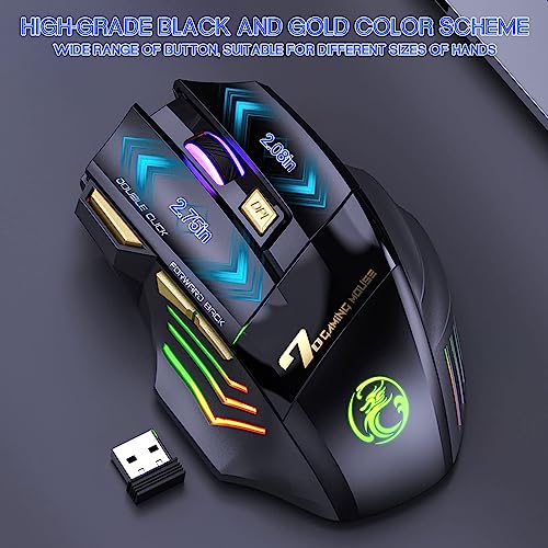 VEGCOO C8 Wireless Gaming Maus, wiederaufladbare Silent Click Gaming Maus mit 2.4G USB-Empfänger, 3 einstellbare DPI, 7 empfindliche Tasten Ergonomische RGB-Maus für Laptop PC Mac Bild 6