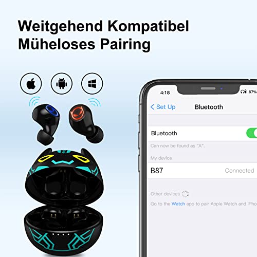 Bluetooth Headphones in Ear, Cute Wireless with Microphone and Charging Case, 32H Playtime IPX5 Waterproof Stereo Sound Earphones Dual Modes Low Latency Gaming Headphones for iPhone Bild 3