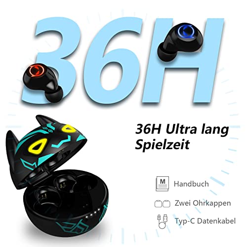 Bluetooth Headphones in Ear, Cute Wireless with Microphone and Charging Case, 32H Playtime IPX5 Waterproof Stereo Sound Earphones Dual Modes Low Latency Gaming Headphones for iPhone Bild 6