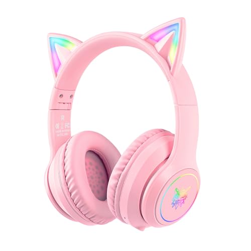 Bluetooth-Katzenohr-Kopfhörer für Kinder, kabelloser & kabelgebundener Modus, faltbares Headset mit Mikrofon, RGB-LED-Licht, für Mädchen, Schule, Gaming, kompatibel mit Handys, PC, Tablet Bild 1