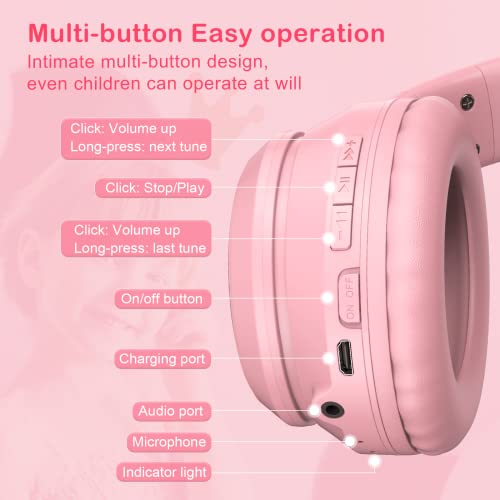 Bluetooth-Katzenohr-Kopfhörer für Kinder, kabelloser & kabelgebundener Modus, faltbares Headset mit Mikrofon, RGB-LED-Licht, für Mädchen, Schule, Gaming, kompatibel mit Handys, PC, Tablet Bild 3
