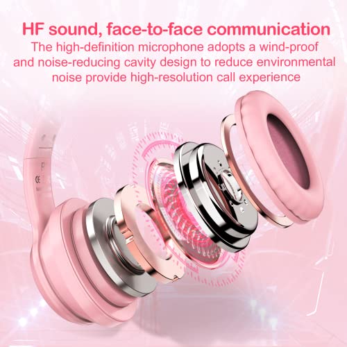 Bluetooth-Katzenohr-Kopfhörer für Kinder, kabelloser & kabelgebundener Modus, faltbares Headset mit Mikrofon, RGB-LED-Licht, für Mädchen, Schule, Gaming, kompatibel mit Handys, PC, Tablet Bild 4