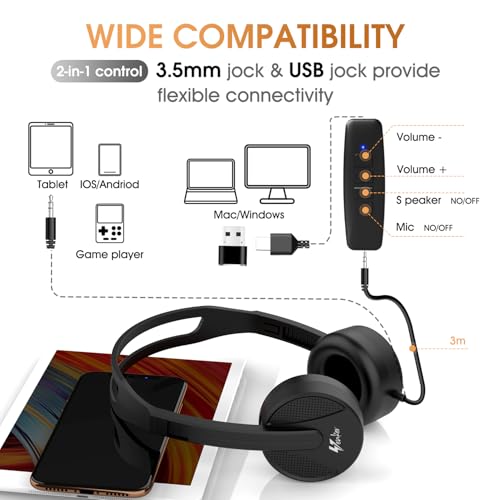 USB-Headset mit Mikrofon, 3,5 mm/USB-Buchse, 2-in-1-Computer-Headset mit Geräuschunterdrückung und Audio-Steuerungen für Laptop, Tablet, PC-Kopfhörer für Skype-Call-Center, Business-Chat, Gaming, Bild 3