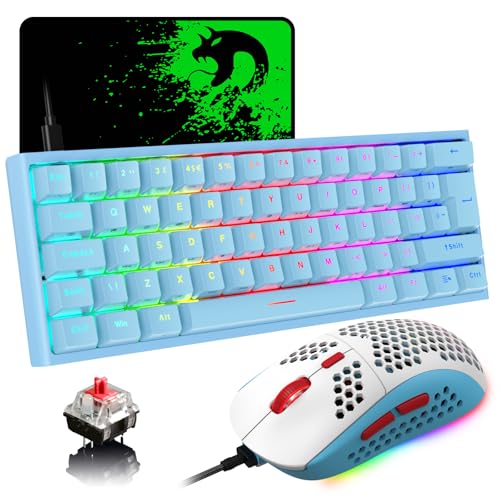 MAGIC-REFINER 60% Gaming-Tastatur Und Maus-Kombination, RGB-Hintergrundbeleuchtung, Mechanische Tastatur, Leichte Gaming-Maus, 62 Tasten, USB-C-Kabel, 6400 DPI, Win/Mac, QWERTY Bild 1