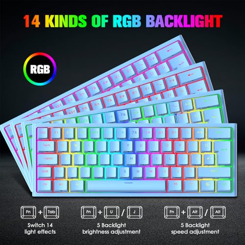 MAGIC-REFINER 60% Gaming-Tastatur Und Maus-Kombination, RGB-Hintergrundbeleuchtung, Mechanische Tastatur, Leichte Gaming-Maus, 62 Tasten, USB-C-Kabel, 6400 DPI, Win/Mac, QWERTY Bild 2